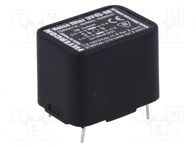 1FP45-0R, Фильтр: помехоподавляющий; сетевой; 250ВAC; 100нФ; 4мГн; -25÷85°C 1FP45-0R, Фильтр: помехоподавляющий; сетевой; 250ВAC; 100нФ; 4мГн; -25÷85°C