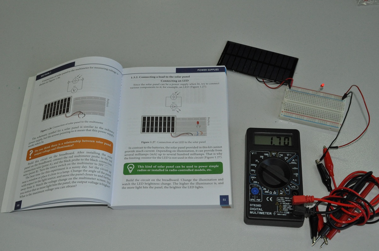 Fig. 4 One of the initial exercises: a solar cell powered LED.