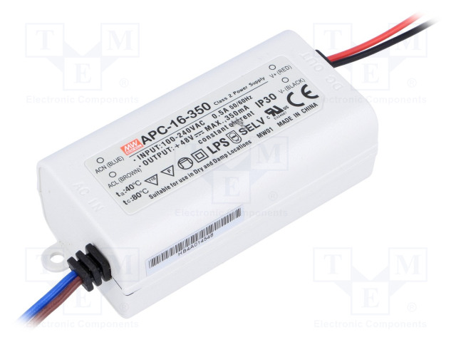 Apc 16 350 Mean Well Power Supply Switched Mode Led 16 8w 12 48vdc 350ma Ip42 Tme Electronic Components