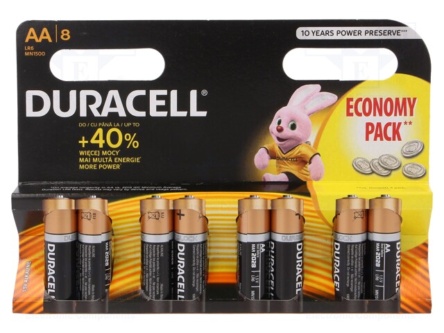 LR6/AA/MN1500(K8) ECONOMY PACK DURACELL - Pile: alcaline, 1,5V; AA;  non-rechargeable; 8pc; BASIC; BAT-LR6/DR-B8
