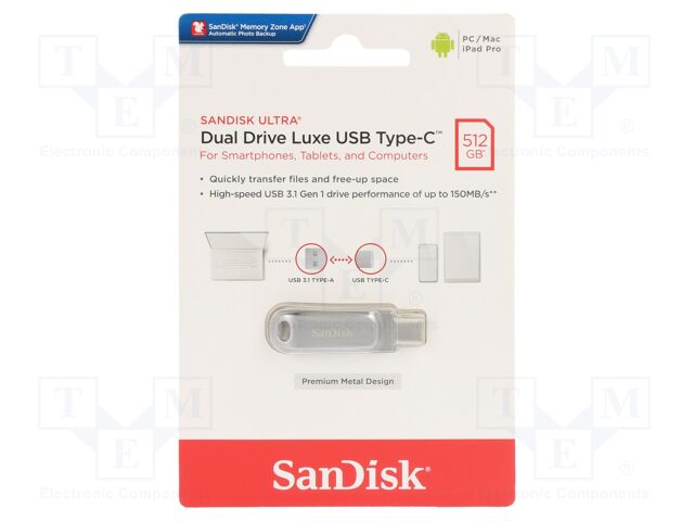 SDDDC4-512G-G46 SANDISK - Pendrive, USB 3.1; 512GB; R: 150MB/s; USB A,USB C