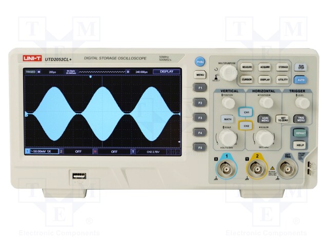 UTD2052CL+ UNI-T - Oscilloscopio: digitale, Ch: 2; 100MHz; 25Gsps; 24Mpts;  2n÷50s/div