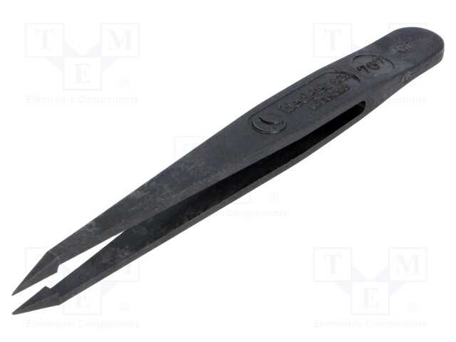 Ideal-Tek 709.CF ESD Full Plastic Tweezers, Style 709, Carbon Fiber, Angled, Very Fine, Flat, 4.5