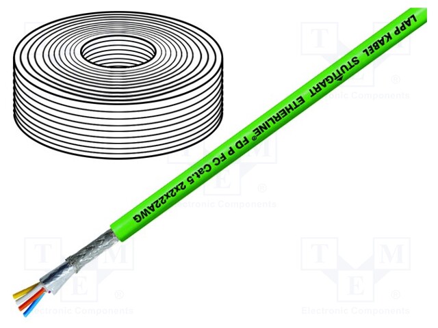 2170893 LAPP - Wire | ETHERLINE® Cat.5; solid; Cu; 2x2x22AWG; PVC; green; 6.8mm; ETH-2170893 | TME - Electronic components