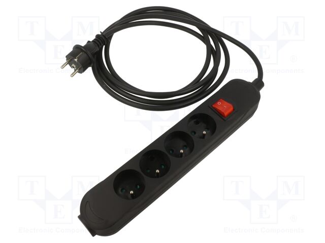 470WSPROR/1.5-10B JONEX - Extension lead, 3x1.5mm2; Sockets: 4; rubber;  black; 10m; 16A; PRO