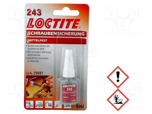 LOCTITE 243 IDH: 1370555 LOCTITE - Anaerobic adhesive, blue; liquid;  bottle; 5ml; LOCTITE 243; LOC-243-5