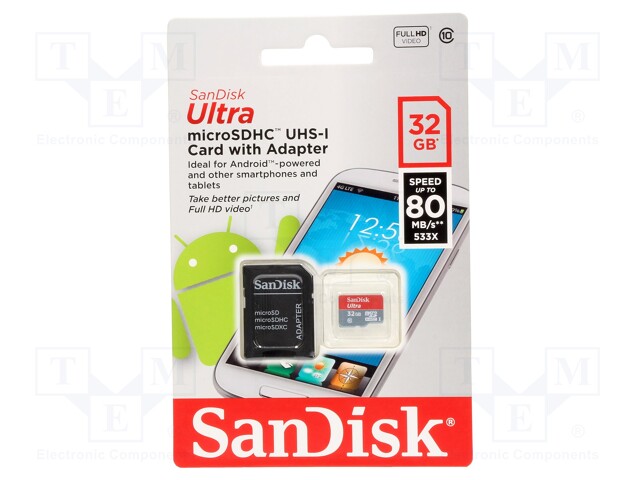 Host of Parameters Final SDSQUNC-032G-GN6MA SANDISK - Memory card | Android; microSDHC; 32GB; Class  10; SD adapter | TME - Electronic components (WFS)