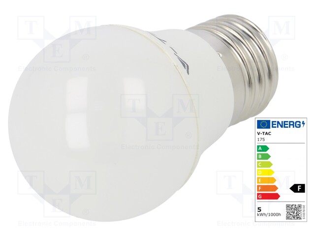 Treasure auction cancer SKU 175 V-TAC - Lampă LED | alb neutru; E27; 220/240VAC; 470lm; P: 5,5W;  180°; 4000K; 3800157627887 | TME - Componente electronice