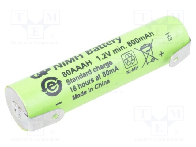 80AAAH GP - Re-battery: Ni-MH  AAA,R3; 1.2V; 800mAh; soldering