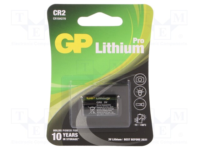 lippen officieel Beschrijving CR2-U1 GP - Batterij: lithium | 3V; CR2; niet-oplaadbaar; Ø16x27mm; BAT-CR2  | TME - Elektronische Componenten