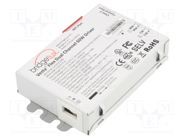 BXDR-60BT-U220P-01-A | Tápegység: impulzusos; LED; 60W; 14÷57VDC; 0÷2000mA; 120÷277VAC