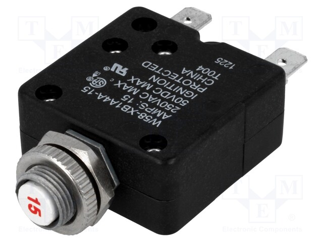 W58-XB1A4A-15 | Circuit breaker; Urated: 250VAC; 50VDC; 15A; SPST-NC; Poles: 1; MCB