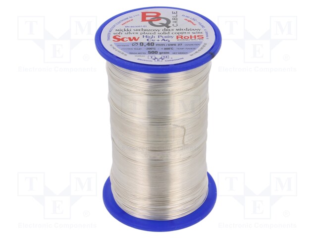 SCW-0.40/500 BQ CABLE - Silver plated copper wires, 0.4mm; 500g; Cu,silver  plated; 443m