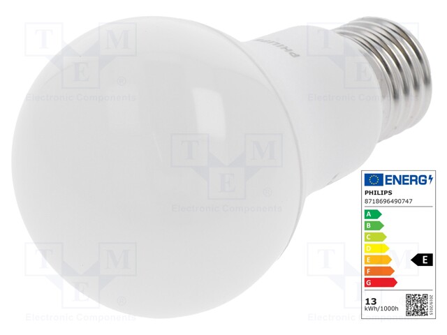 optillen briefpapier Confronteren 8718696490747 PHILIPS - LED lamp | warm white; E27; 230VAC; 1521lm; P: 13W;  200°; 2700K; 49074700 | TME - Electronic components