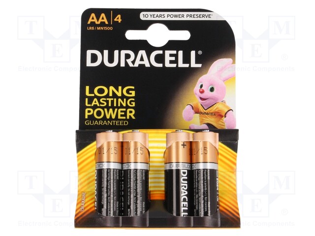 phrase suddenly Cradle LR6/AA/MN1500(K4) C&B DURACELL - Battery: alkaline | 1.5V; AA;  non-rechargeable; 4pcs; BASIC; BAT-LR6/DR-B4 | TME - Electronic components