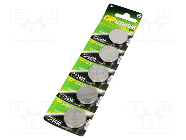 GPM2430.30-B5 GP - Battery: lithium, 3V; CR2430,coin; 270mAh;  non-rechargeable; 5pcs.; BAT-CR2430/GP-B5