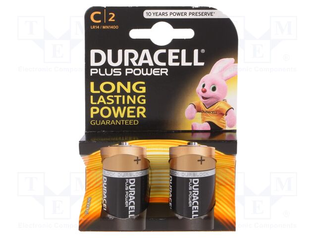 LR14/C (K2) PLUS POWER DURACELL - Pila: alcalina, 1,5V; C; no recargable;  2uds; Plus; BAT-LR14/DR-PLUSB2