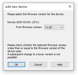 EasyE4 relay firmware selection box