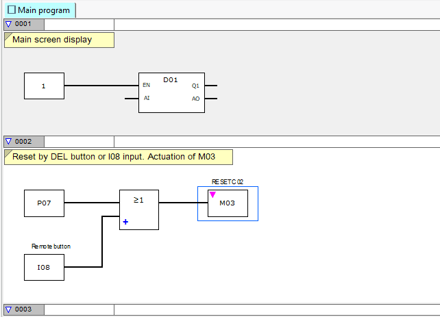 Beginning of the counter program – networks 0001 and 0002