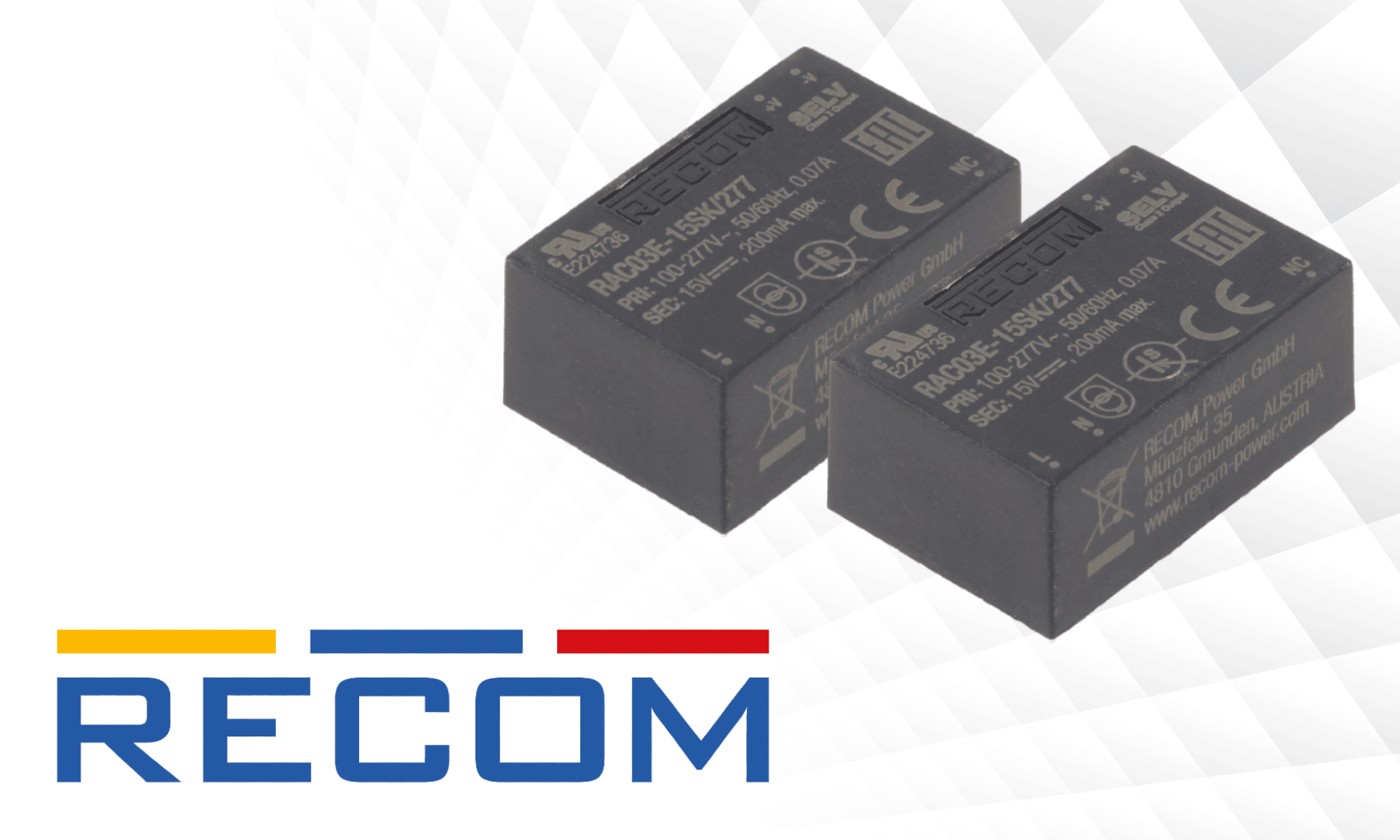Convertidores CA/CC de bajo consumo de potencia de RECOM