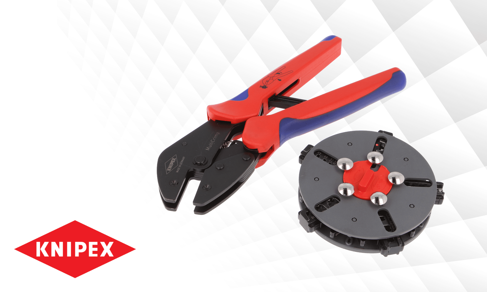 Herramienta de crimpado con cargador de mordazas reemplazables de KNIPEX