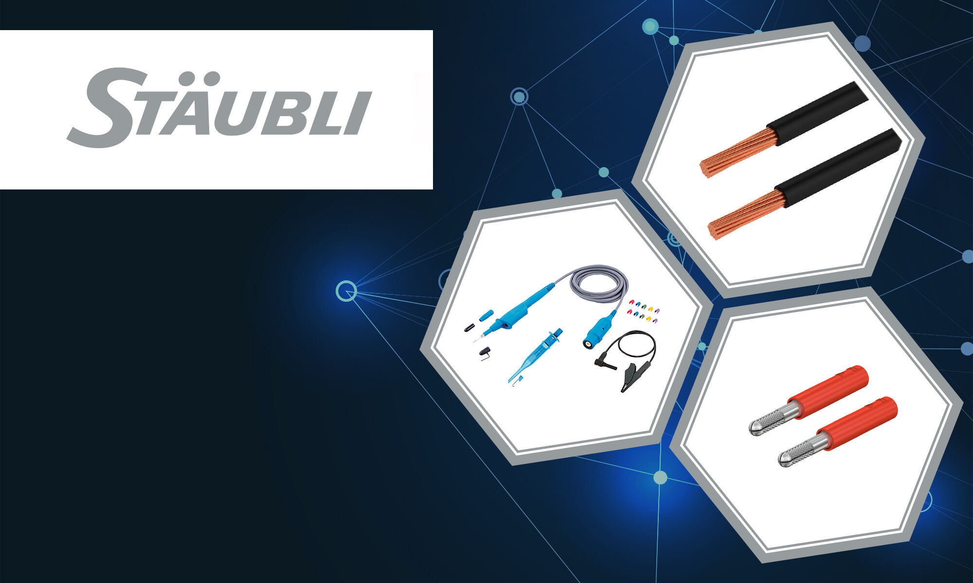 Cables de prueba, conectores y accesorios de la marca Stäubli