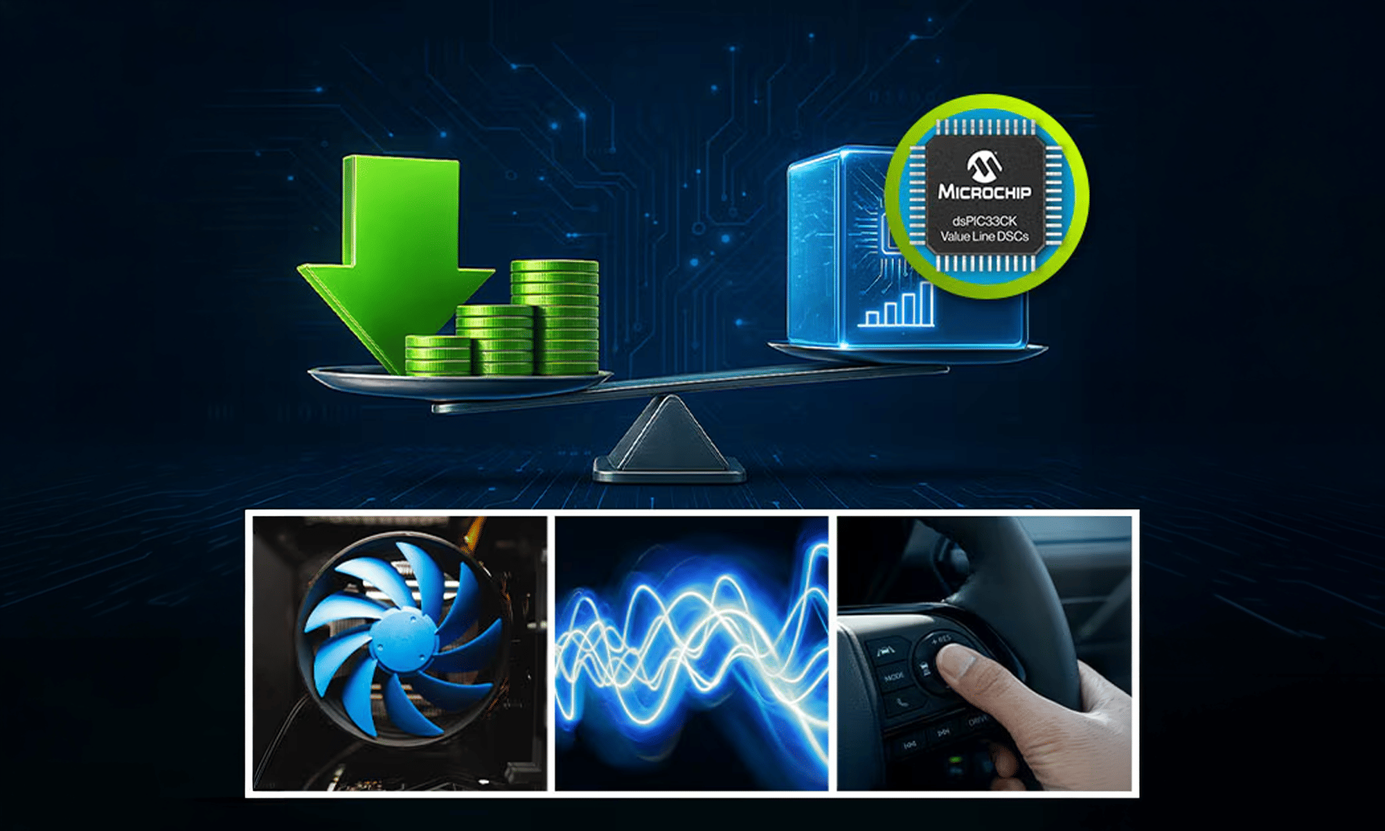 Microchip представляє лінійку значень dsPIC33CK для управління в реальному часі
