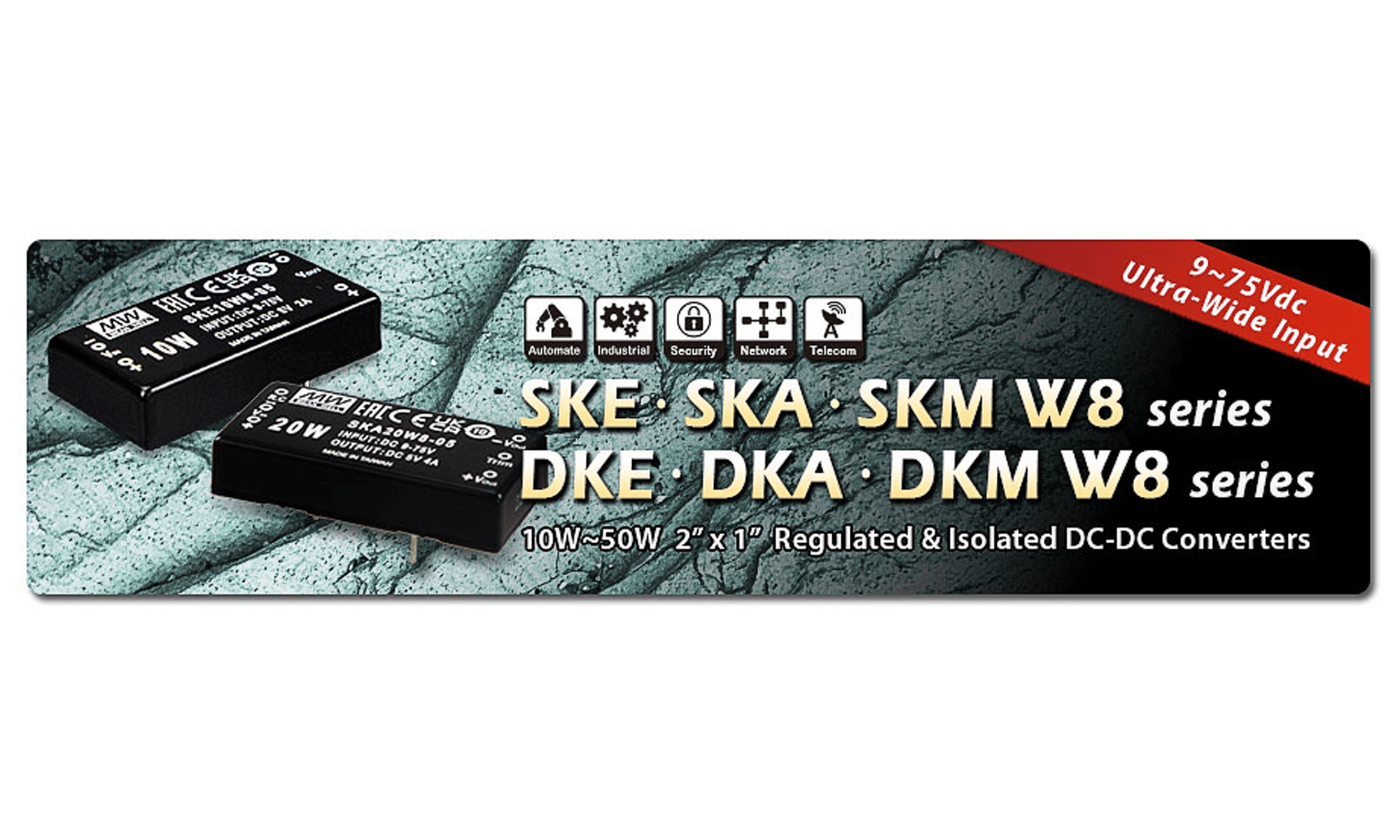 MEAN WELL розширює серію конвертерів DC-DC W8 до 50 Вт